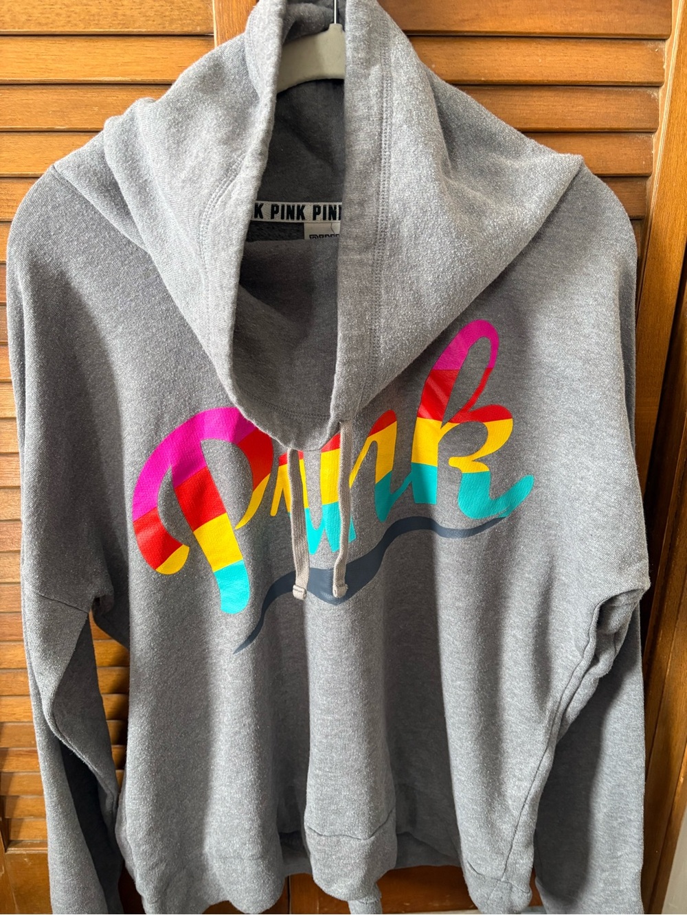 PINK Victoria's Secret Gray Hoodie with Bright Multicolor Graphic